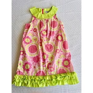Hartstrings Girls Pink Green Floral Ruffle Sun Dress Size 6X Peter Pan Collar